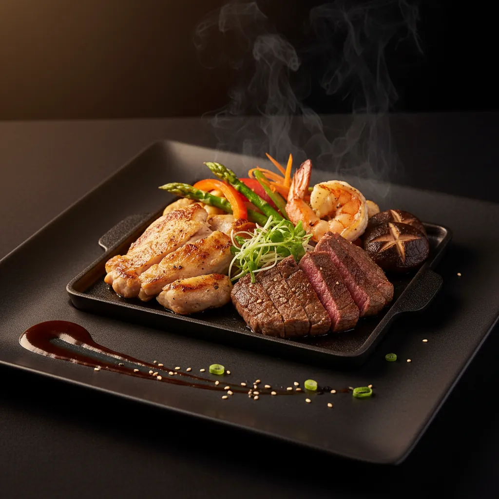 Teppan Empire met kip, biefstuk en garnalen